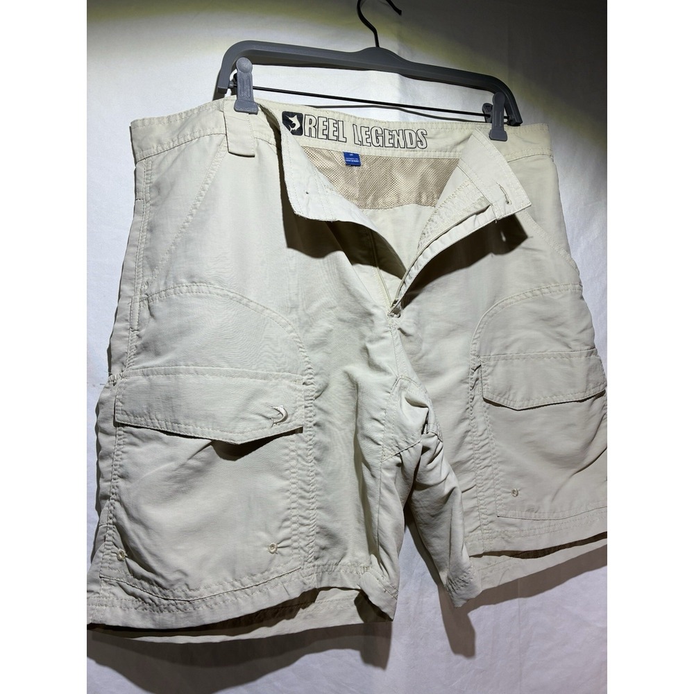 Reel Legends Bonefish Cargo Fishing Shorts Sz 38 Khaki Performance Nylon Pocket